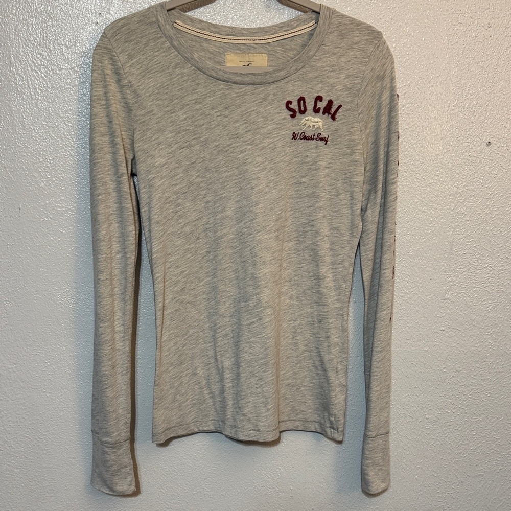 Hollister Y2K Baby Tee Gray Long Sleeve SoCal Surf Aesthetic Vintage Graphic Top